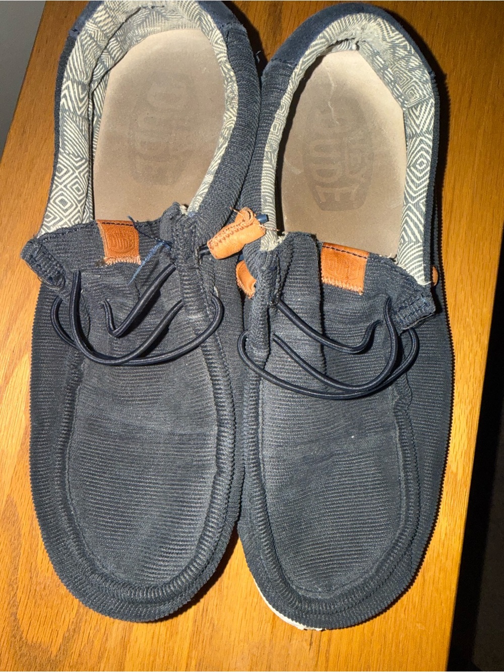 Hey Dude Navy Slip-On Loafers with Tan Accent